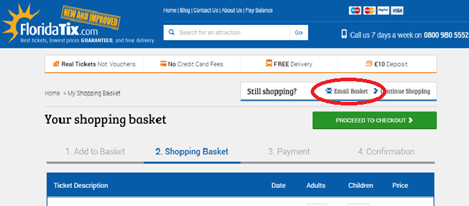 FloridaTix email your basket